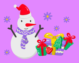 vector christmas snowman and gifts