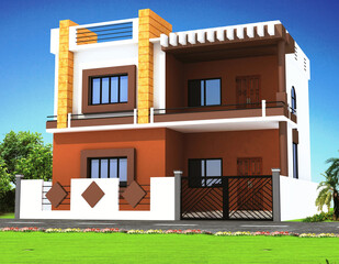 3D rendering of the exterior of a modern private house