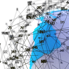 Telecomunicaciones globales y computación en la nube. Ilustración 3d del concepto de red e internet y mapa mundial.