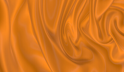 Beautiful flowing fabric of orange wavy silk or satin. 3d rendering image.