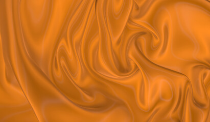 Beautiful flowing fabric of orange wavy silk or satin. 3d rendering image.