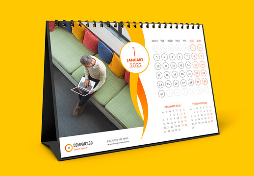 Desk Calendar 2022 Layout with Yellow and Orange Accents