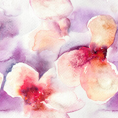 Pastel flowers watercolor abstract seamless pattern. Pink and purple delicate feminine background texture