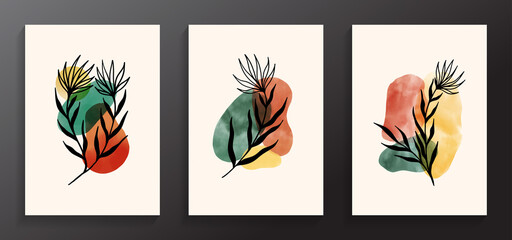 Minimalist abstract shapes with leaves background