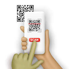 Smartphone in hands, scanning QR code. Vector illustration.