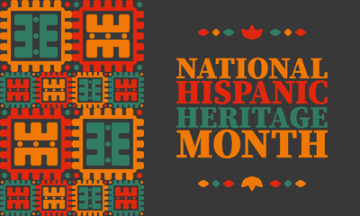 National Hispanic Heritage Month in United States. Celebrate annual in September and October. Latin American and Hispanic ethnicity culture. National fabric vector textures. Traditional festival
