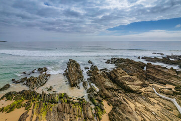 Morning ocean views with waves and rocks