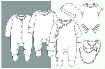 Baby clothes flat sketch template. Baby fashion, Baby girl clothes design VECTOR. Baby Flat Sketch. You can use it as a base in your collection, color it as you wish and place your print pattern.