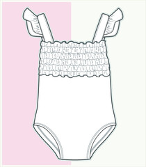 Baby clothes flat sketch template. Baby fashion, Baby girl clothes design VECTOR. Baby Flat Sketch. You can use it as a base in your collection, color it as you wish and place your print pattern.