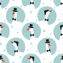Seamless cartoon geese pattern. Vector goose polka dot  background.