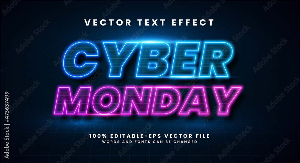 Aufkleber cyber monday 3d text effect. editable text style effect with glow light theme.