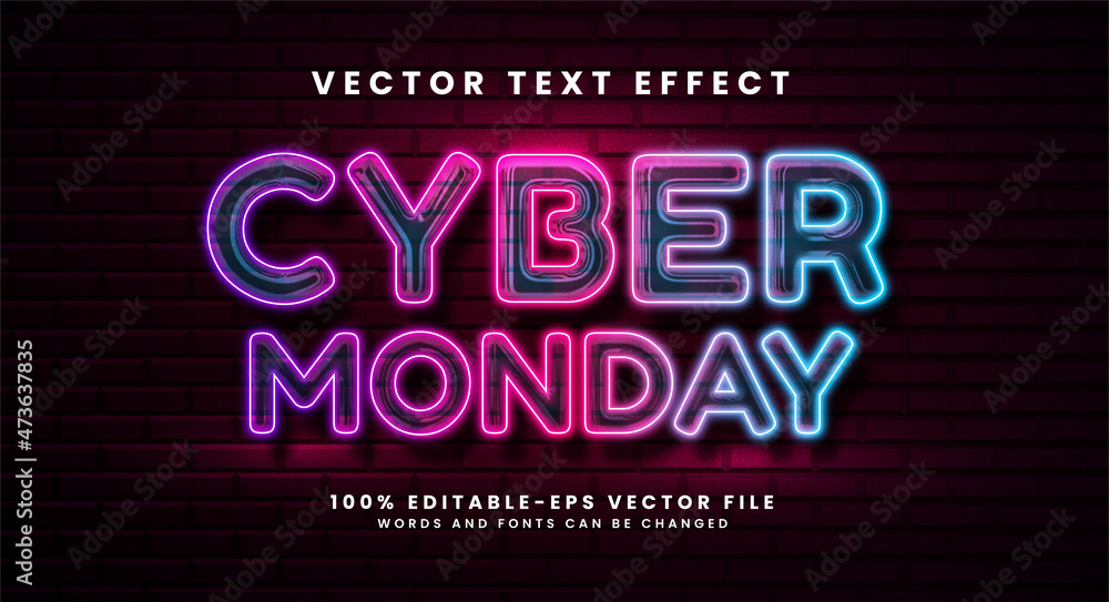 Poster cyber monday 3d text effect. editable text style effect with glow light theme.