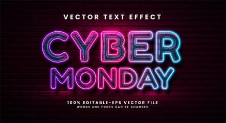Cyber monday 3D text effect. Editable text style effect with glow light theme.