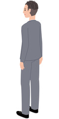アイソメ　9等身　グレーのスーツの男性　ビジネスマン　後ろ姿