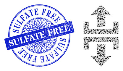 Divide vertical direction collage of triangle, and Sulfate Free corroded seal. Blue seal includes Sulfate Free title inside circle form.