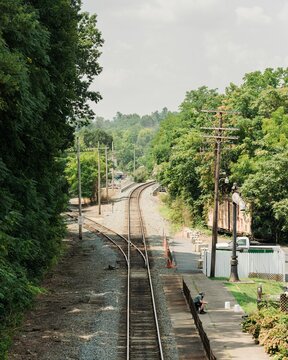 View of railroad tracks in Staunton, in the Shenandoah Valley, Virginia