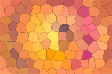 Warm yellow, brown and pink stained glass fresco close up