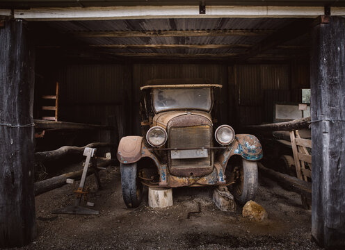 Vintage car in an old shed
