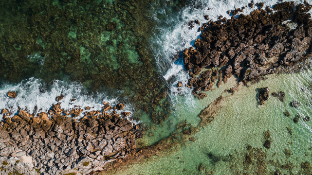aerial view of a rocky beach in mexico