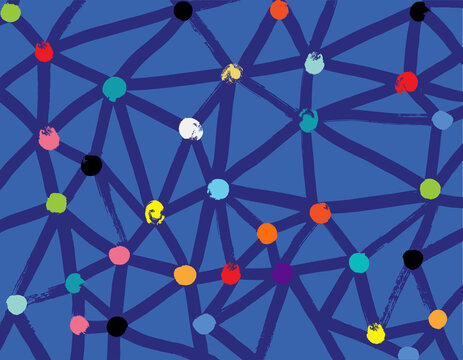 Network and Dots with Grunge Texture