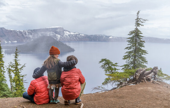 Kid Hikers At Summit 