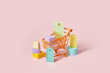 Credit card and gift boxes with shopping cart