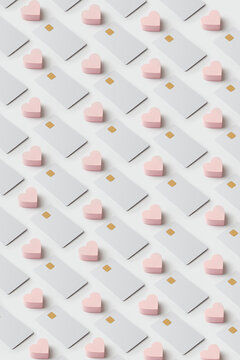 Pattern of pink hearts and credit cards