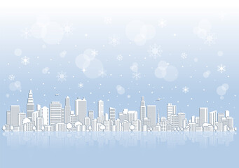 街並みの雪景色のイラスト