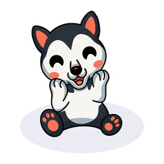 Cute little husky dog cartoon sitting