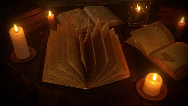 Old Books illuminated by Candlelights - Loop Epic Fantasy Background