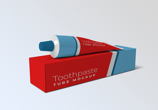 Toothpaste Tube on Top of Box Mockup