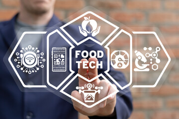 Food Technology Modern Concept. Food Tech. Growing, preparing and delivering food and meals.