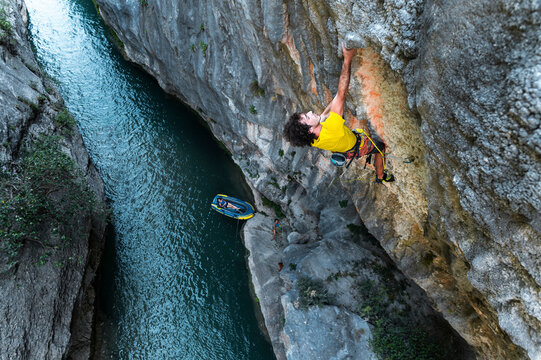 Sportsman rock climbing