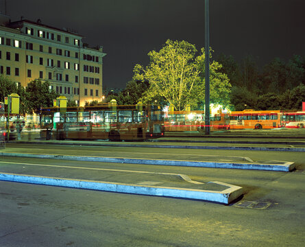 Roman City Bus Transit Station Terminal Long-Exposure