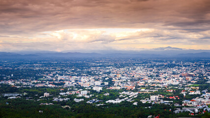 aerial view of Chiang mai City skyline from mountain view point