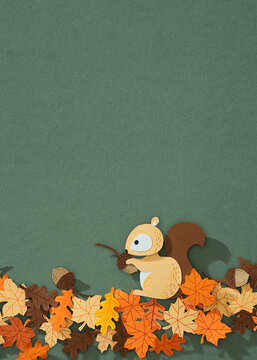 Happy squirrel to relax on leaves in autumn season