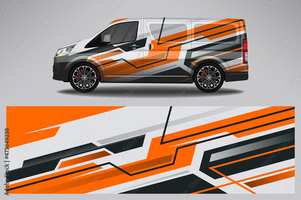Wall mural Car wrap design race livery vehicle vector. Graphic stripe racing background kit designs for vehicle, race car, rally, adventure and livery - Wall murals