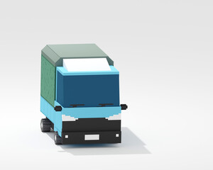 Taiwan mini truck, a digital art of small truck for food street culture in Taipei city isometric voxel raster 3D illustration render on white background.