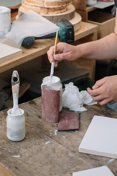 Young Artist Painting Canvas White