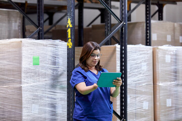 Smiling amputee woman working in warehouse