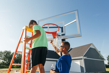 Father and son working together. 