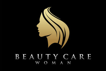 Beautiful Woman with Long Hair silhouette logo design inspiration - obrazy, fototapety, plakaty
