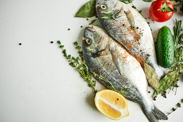 fish fresh food ingredients top view kitchen delicacy