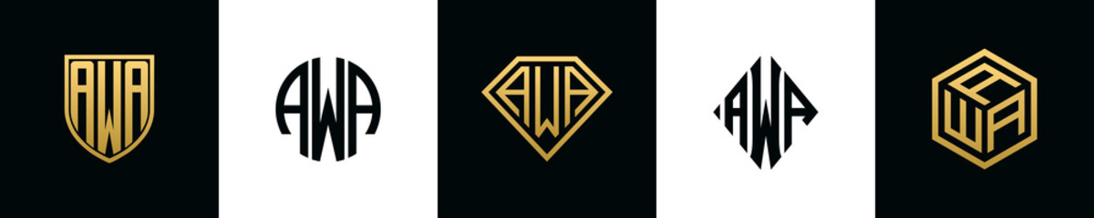Initial letters AWA logo designs Bundle - obrazy, fototapety, plakaty