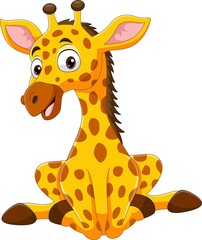 Naklejka premium Cartoon funny little giraffe sitting