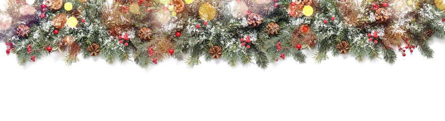 Fototapeta na wymiar Christmas fir branches and pine cones on white background