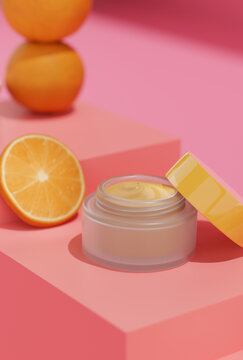 Still life citrus moisturizing cream on white background