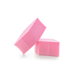 Pink makeup sponges on white background