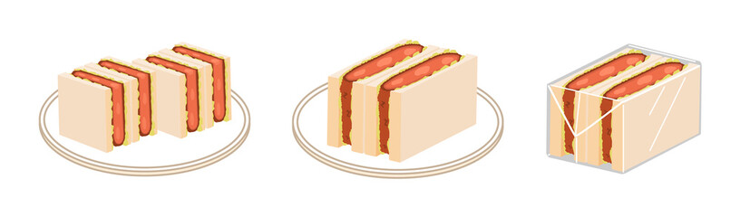 ハムカツサンドのセット　四角