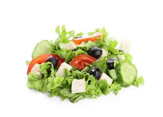 Fresh Greek salad on white background